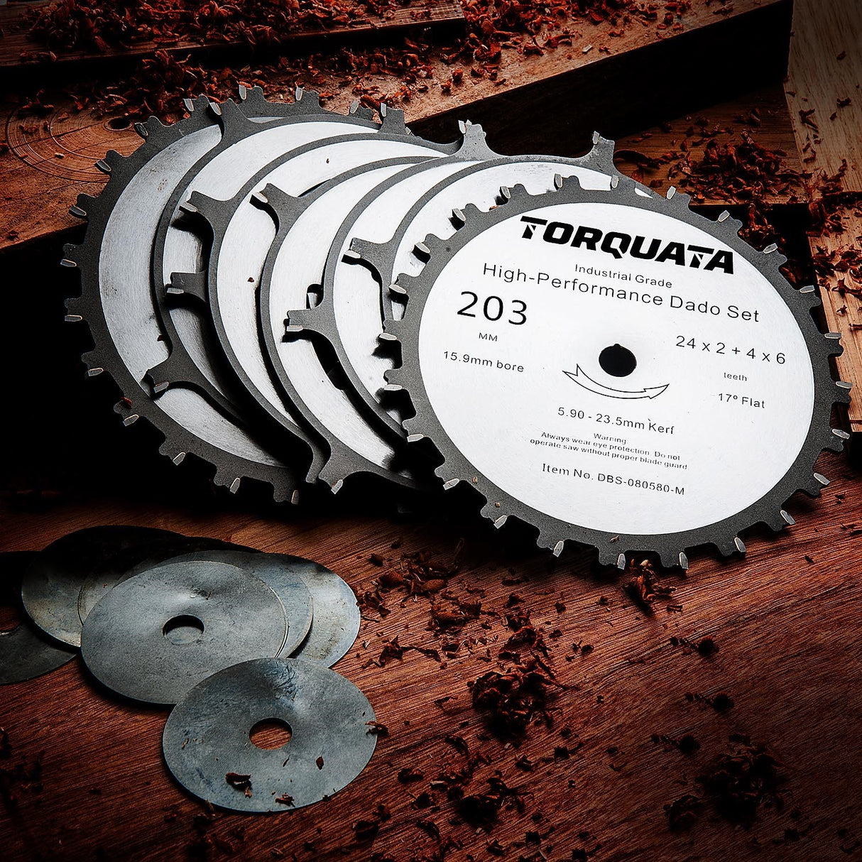 Torquata 8in Metric Dado Saw Blade Set 15.9mm 5/8in Bore includes Shims & Chippers