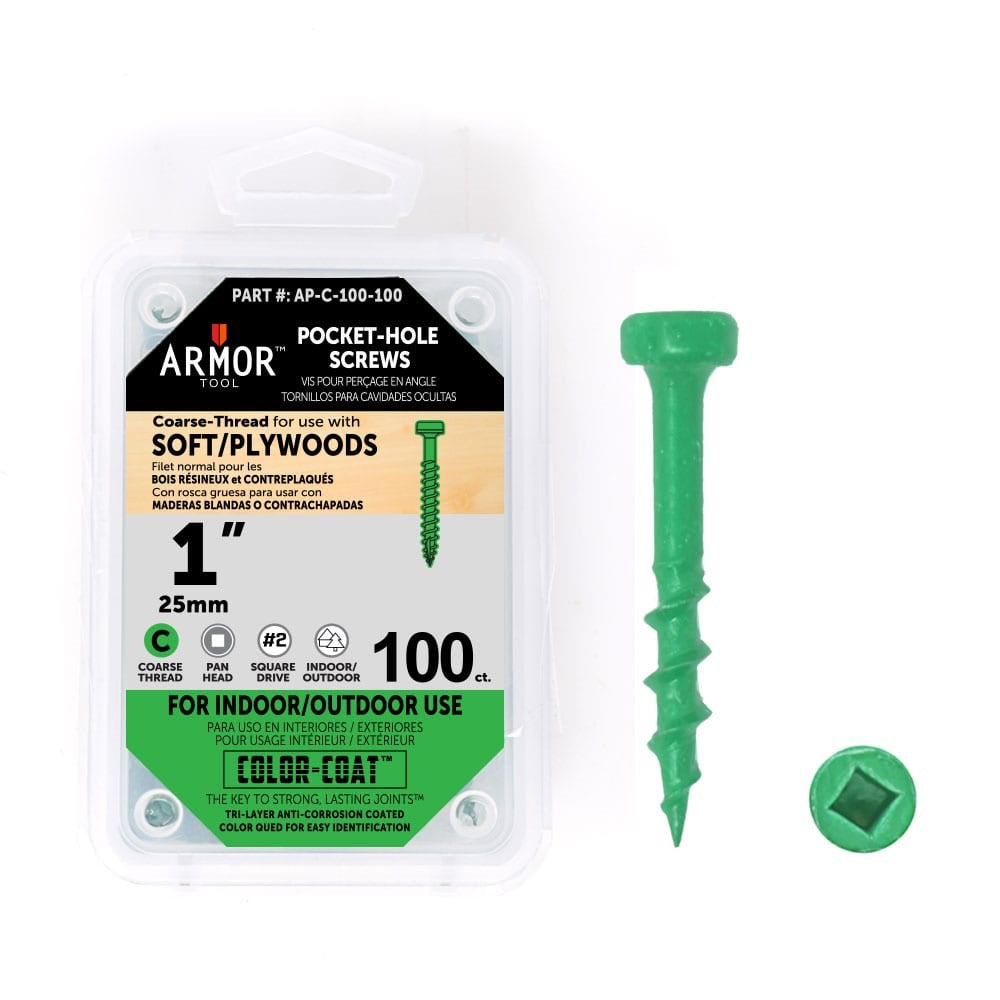 Armor Tool Pocket Hole Screws 25mm Coarse Thread 100pk