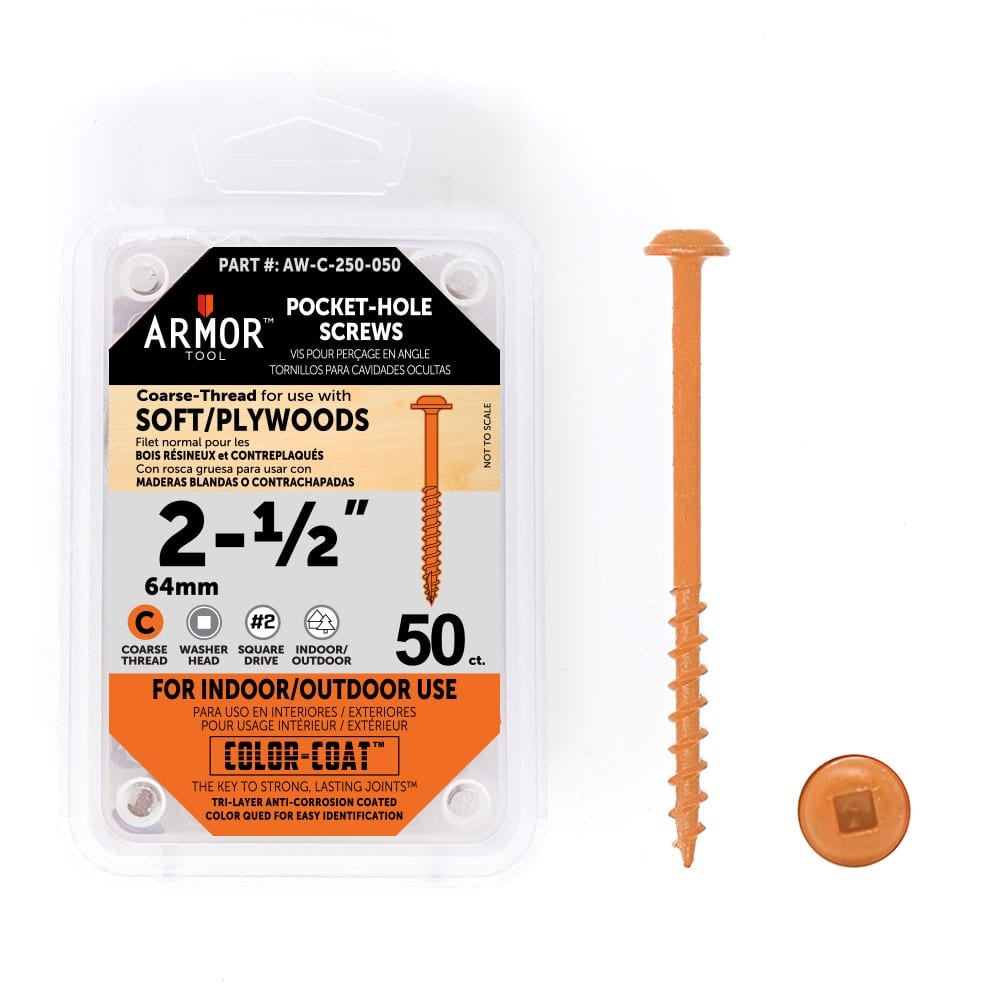 Armor Tool Pocket Hole Screws 64mm Coarse Thread 50pk