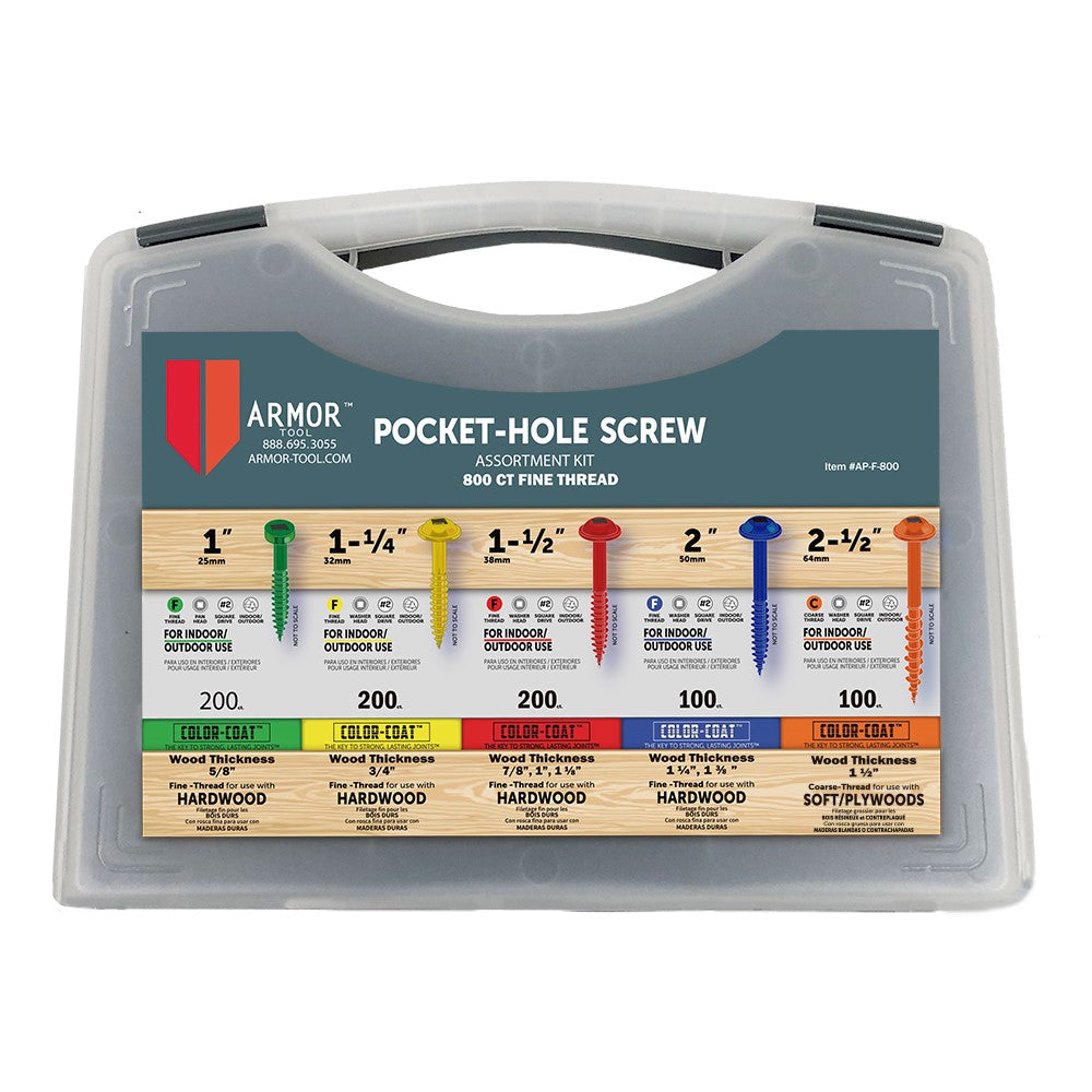 Armor Tool Pocket Hole Screws Fine Assorted Pack of 800