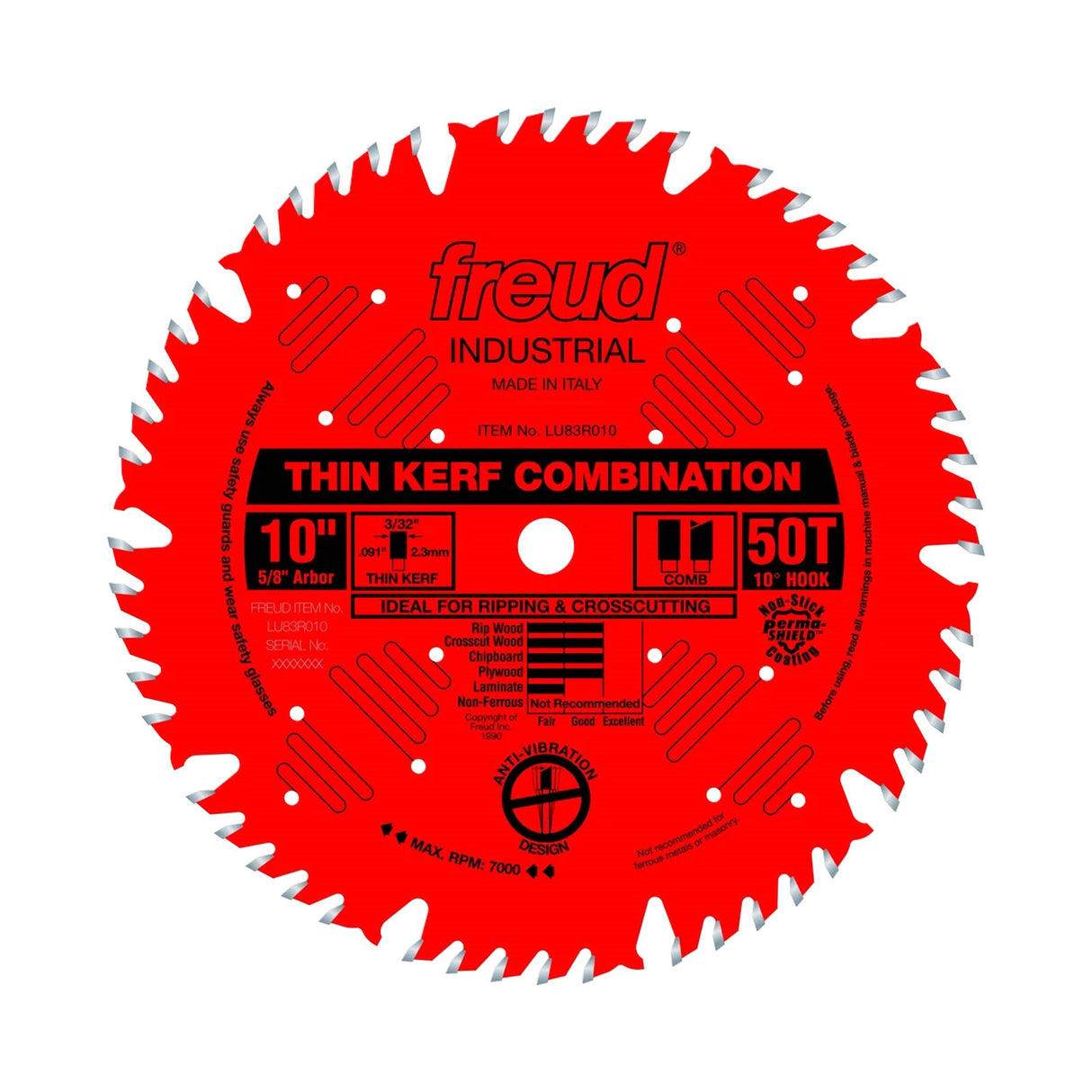 Freud Heavy-Duty Thin Kerf Combination Circular Saw Blade 254mm Diameter 15.9mm Bore 50 Teeth