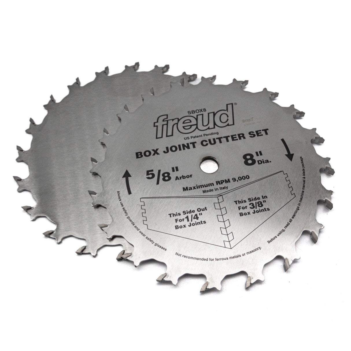 Freud 8in Box Joint Cutter Set with Two Flat Top Blades 5/8in 15.9mm Arbor