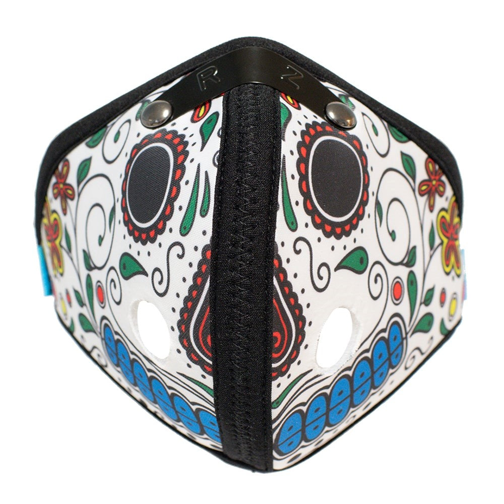 RZMask M2 Nylon Dust Face Mask Shell Day of The Dead Style White