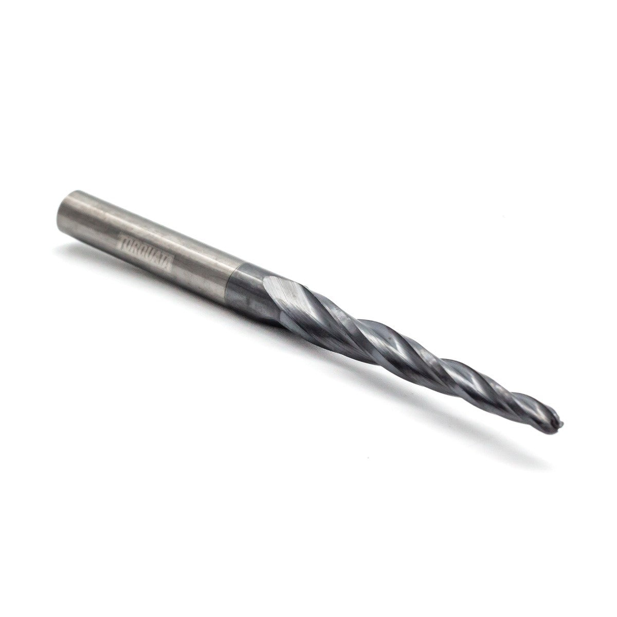 Torquata 1/4in Shank Triple Flute Tapered 1/16in Radius Spiral Up Cut ZrN Coated CNC Bits