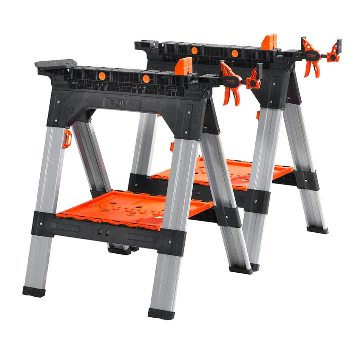 Pony Jorgensen 2-Piece Clamping Sawhorses includes Clamps & Bench Dogs