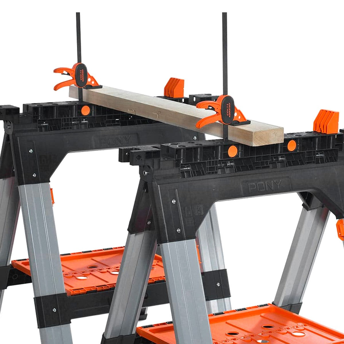 Pony Jorgensen 2-Piece Clamping Sawhorses includes Clamps & Bench Dogs