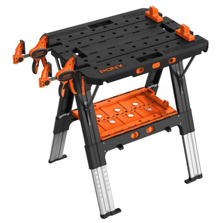 Pony Jorgensen 2-IN-1 Clamping Worktable & Sawhorse with Clamps & Accessories