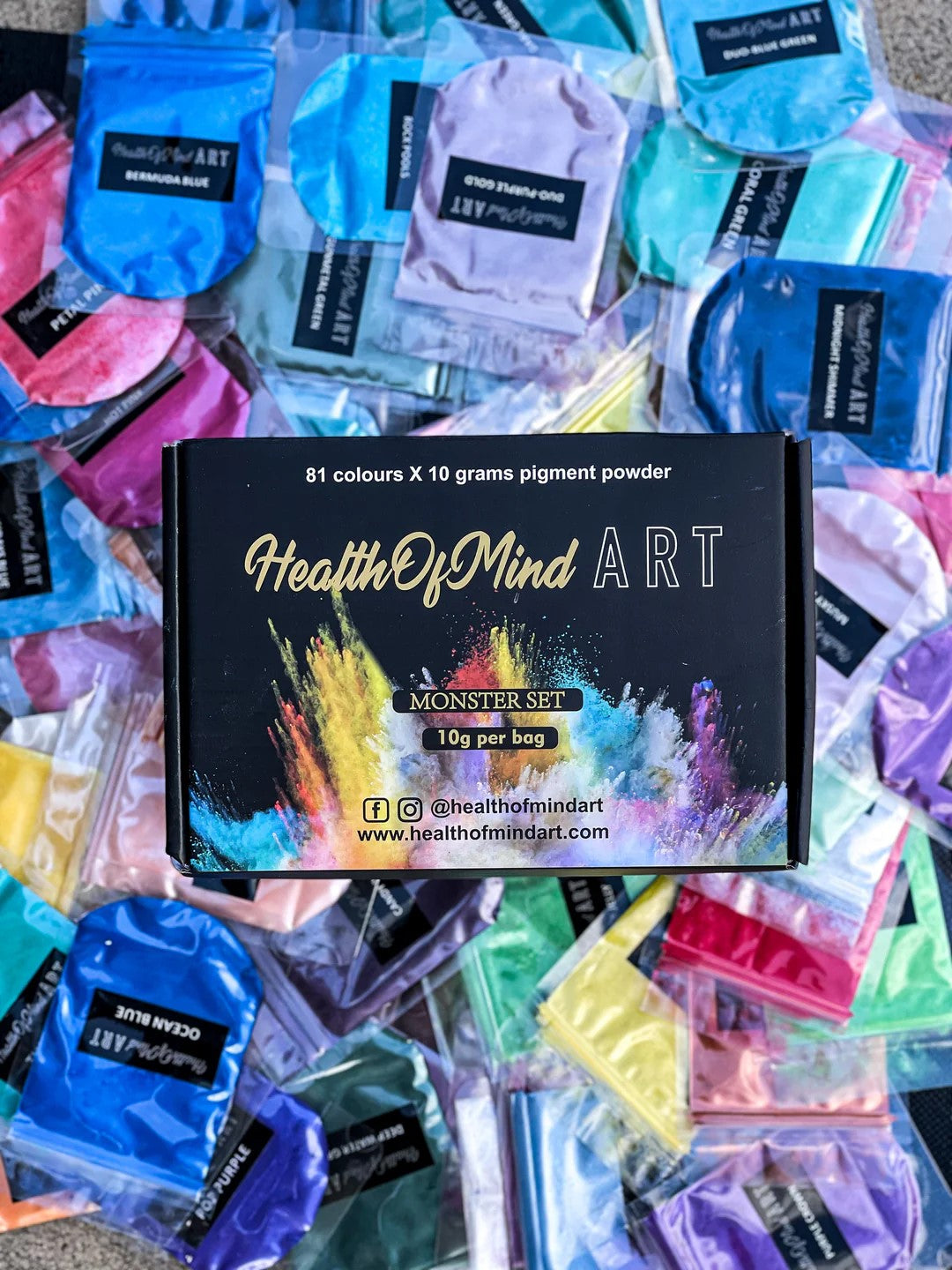 Health of Mind Art Pigment Mica Powders for Epoxy Resin - Assorted Colour Pack 81 x 10g Bags