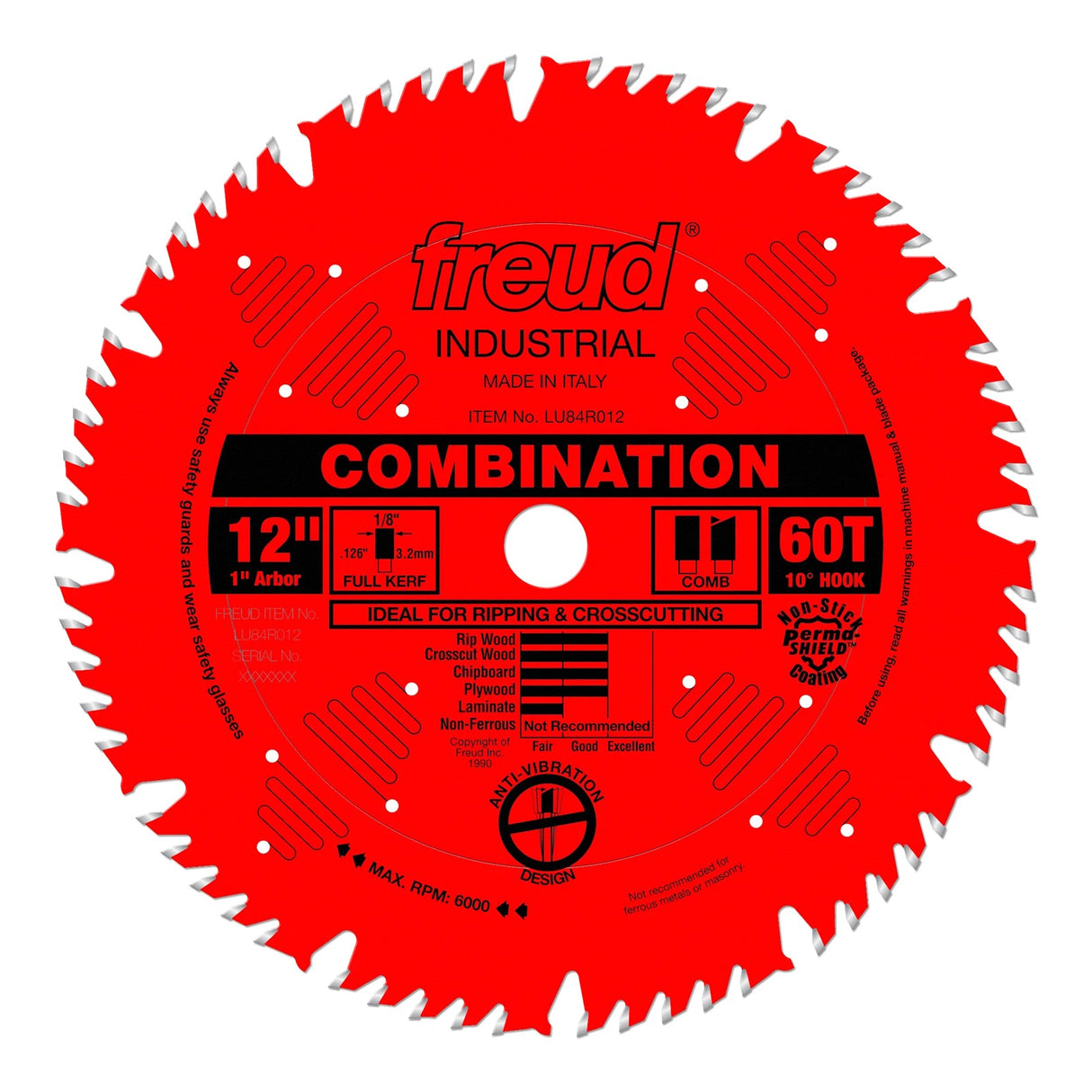 Freud Heavy-Duty Combination Circular Saw Blade 305mm Diameter 25.4mm Bore 60 Teeth