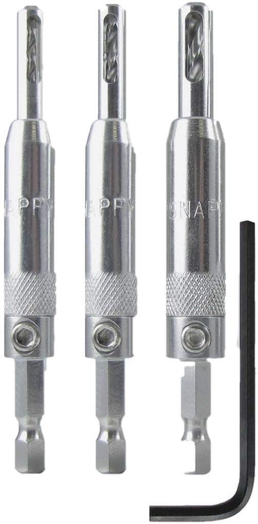 Snappy Set of 3 Hinge Screw Pilot Vix Drill Bits Plus Quick Change Drill Chuck