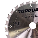 Torquata Rip Cut Circular Saw Blade suits Circular Power Saws 250mm Diameter 30mm Bore