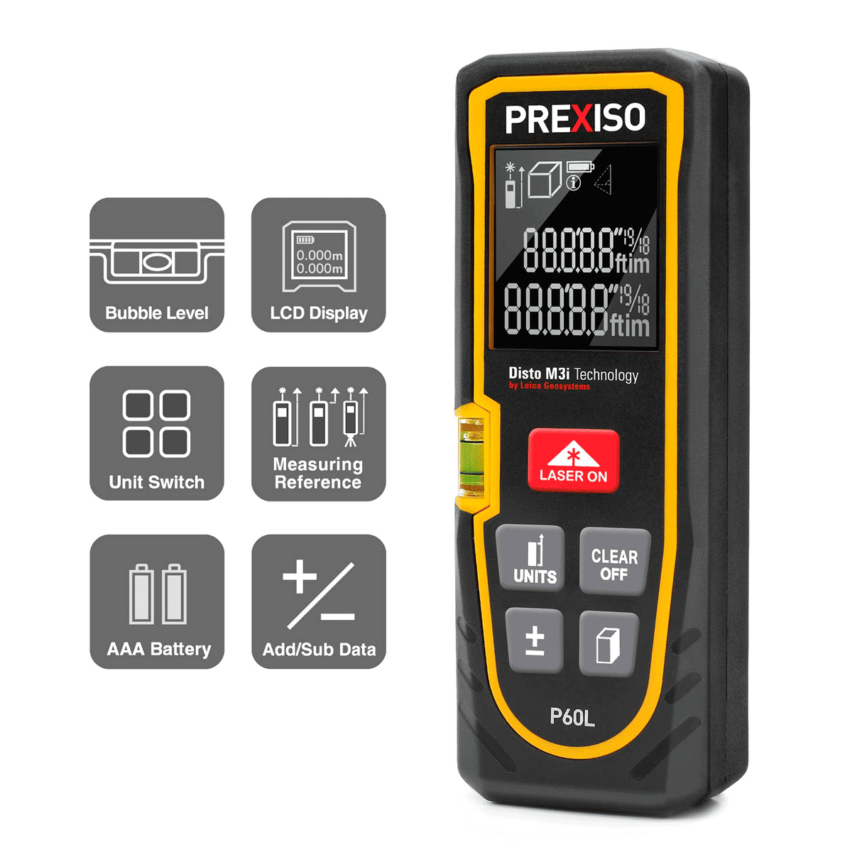 Prexiso Laser Measure 60m Metric/Imperial Battery Powered