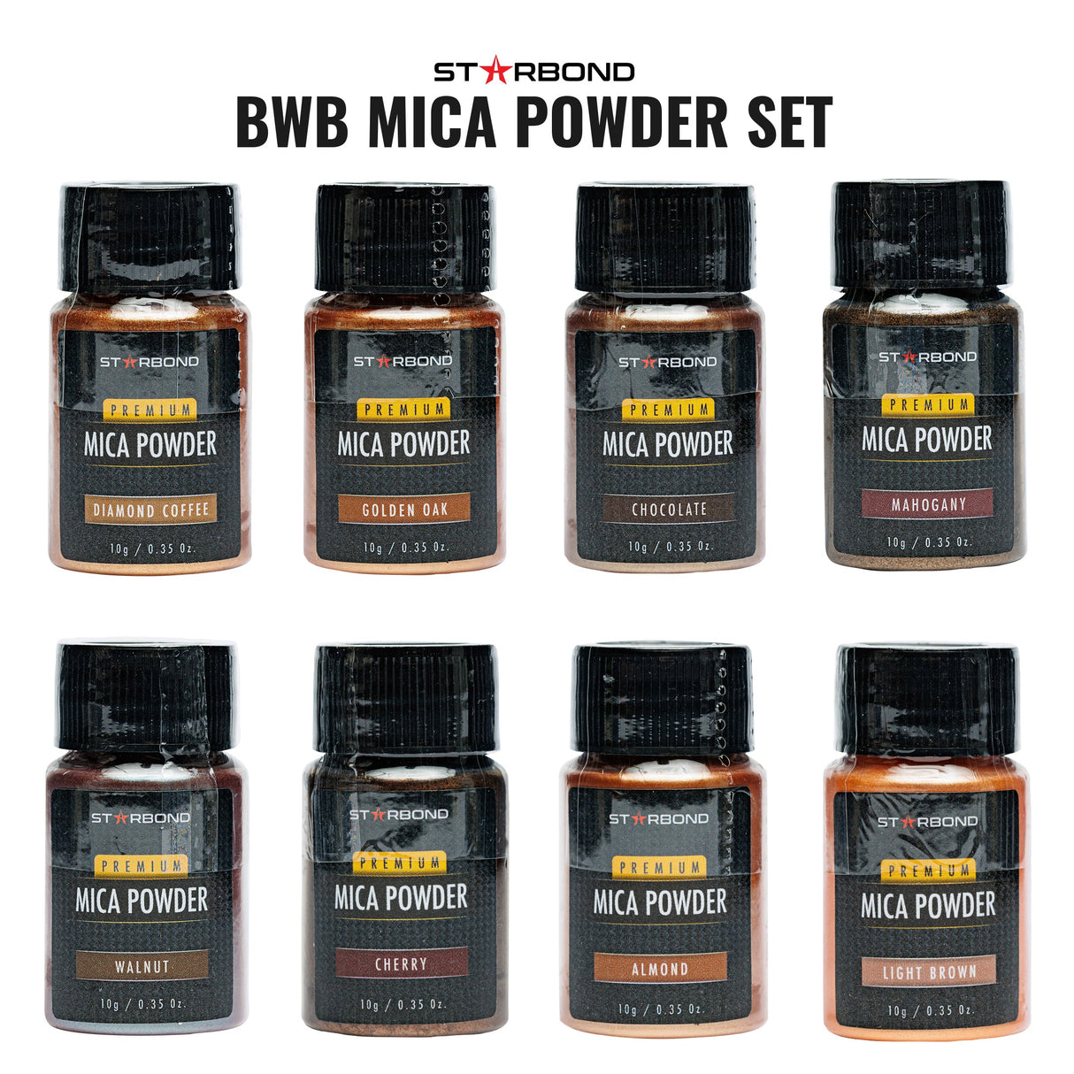 Starbond Black, White & Brown Mica Powder Pigment Set of 24 Colours 10g