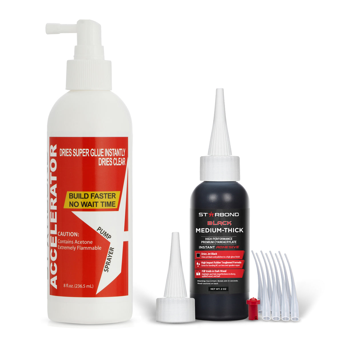 Starbond 2oz Black Medium-Thick CA Super Glue and 8oz Pump Accelerator Bundle