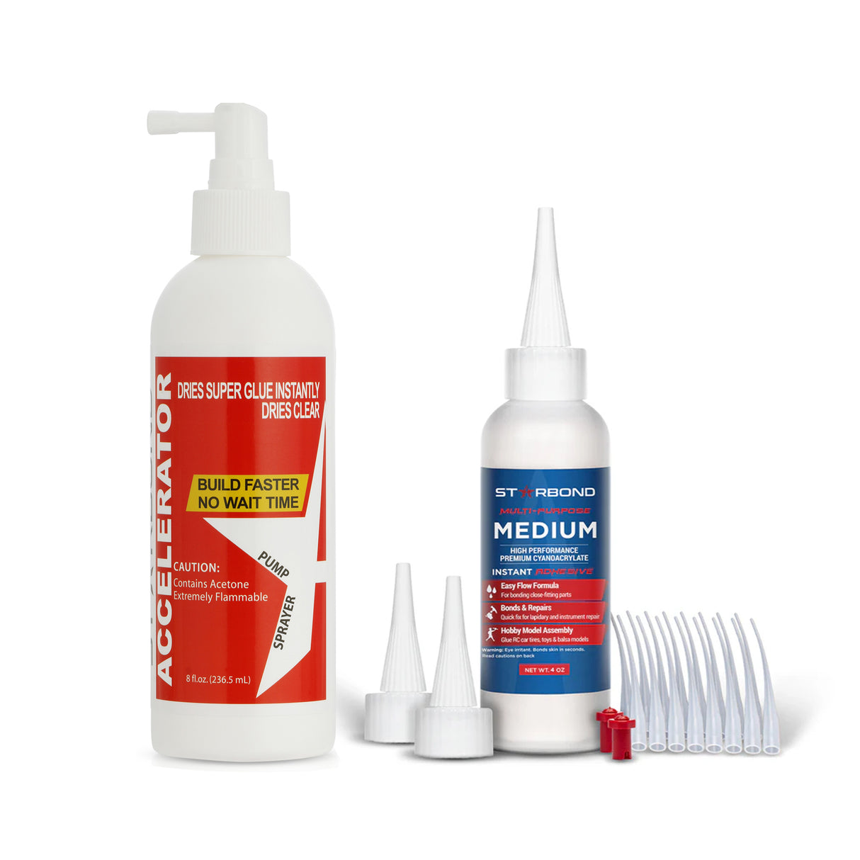 Starbond 4oz Medium CA Super Glue and 8oz Pump Accelerator Bundle