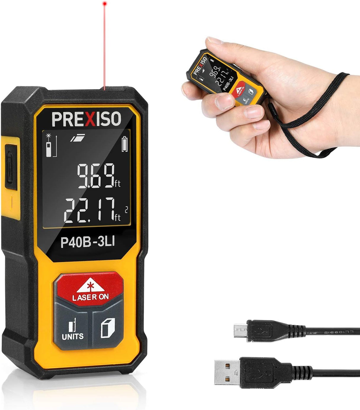 Prexiso Mini Laser Measure 40m Metric/Imperial Rechargeable