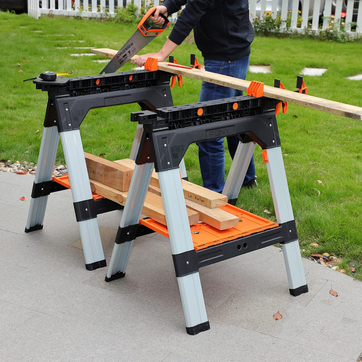 Pony Jorgensen 2-Piece Clamping Sawhorse includes Clamps & Bench Dogs