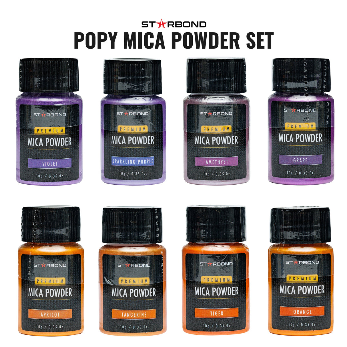 Starbond Purple, Orange, Pink & Yellow Mica Powder Pigment Set of 24 Colours 10g