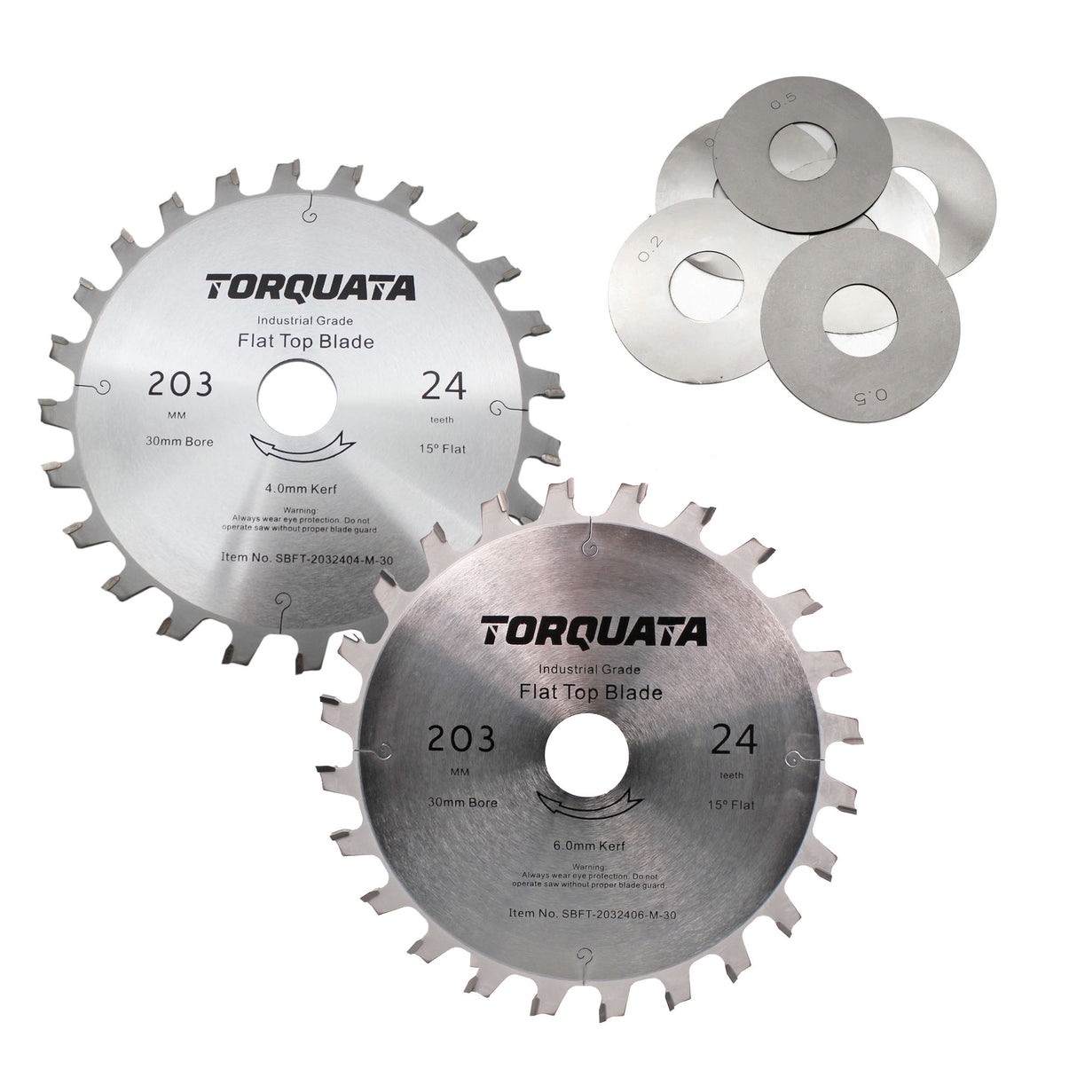 Torquata Set of 2 Flat-Top Saw Blades 8in 30mm Arbor Plus Shims