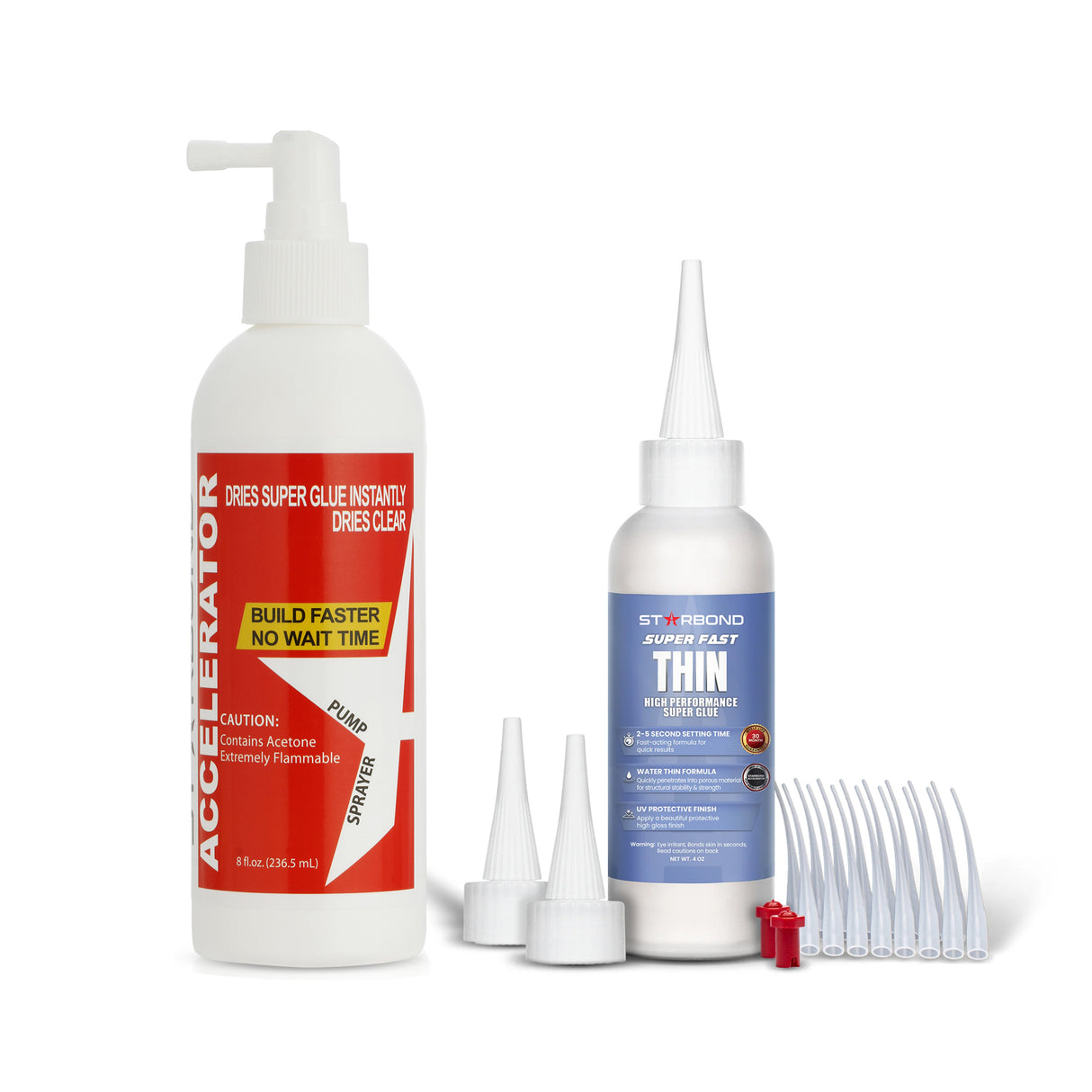 Starbond 4oz Super Fast Thin CA Super Glue and 8oz Pump Accelerator Bundle