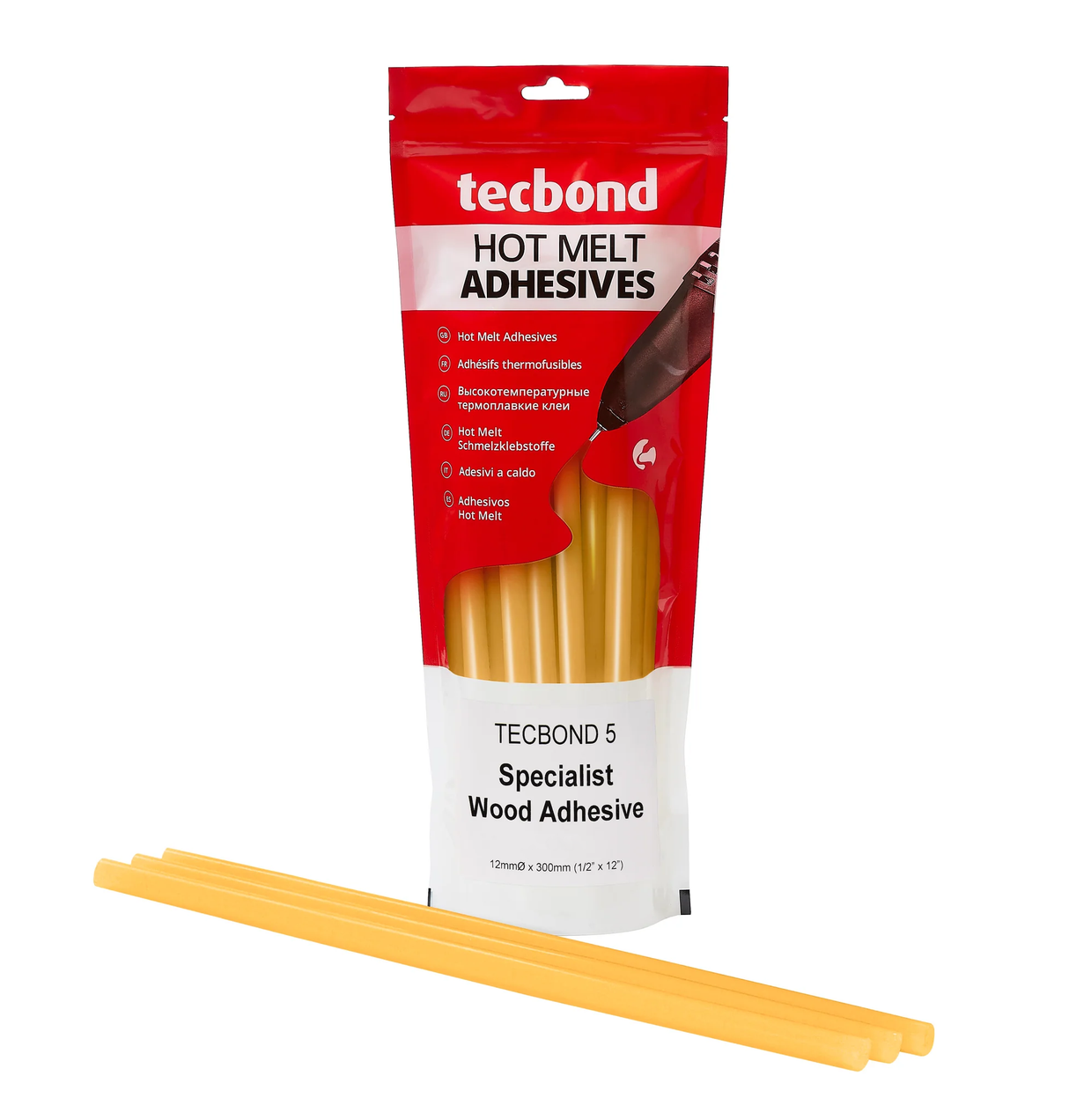 Power Adhesives Tecbond 5 Woodworking & Carpentry Hot Melt Glue Sticks 12 x 300mm Pack of 10