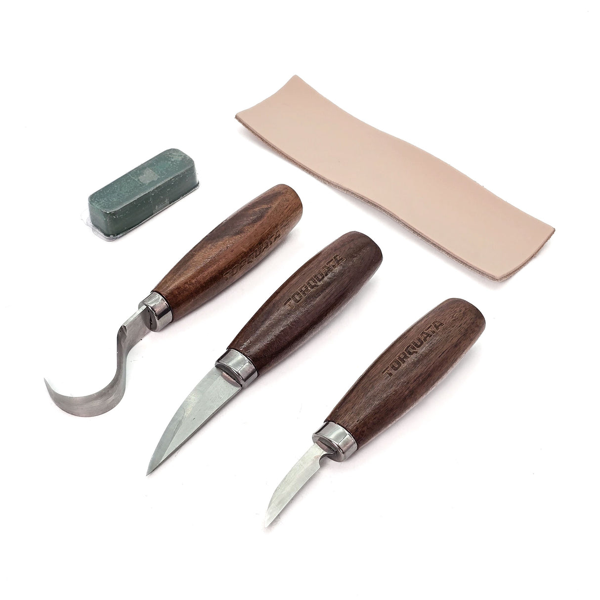 Torquata Set of 3 Carving Knives with Leather Strop & Sharpening Compound in Canvas Roll