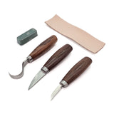 Torquata Set of 3 Carving Knives with Leather Strop & Sharpening Compound in Canvas Roll