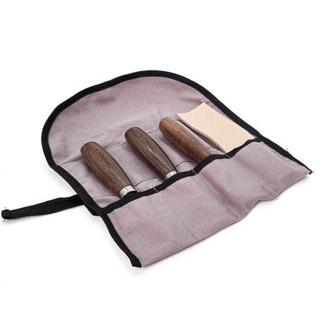 Torquata Set of 3 Carving Knives with Leather Strop & Sharpening Compound in Canvas Roll