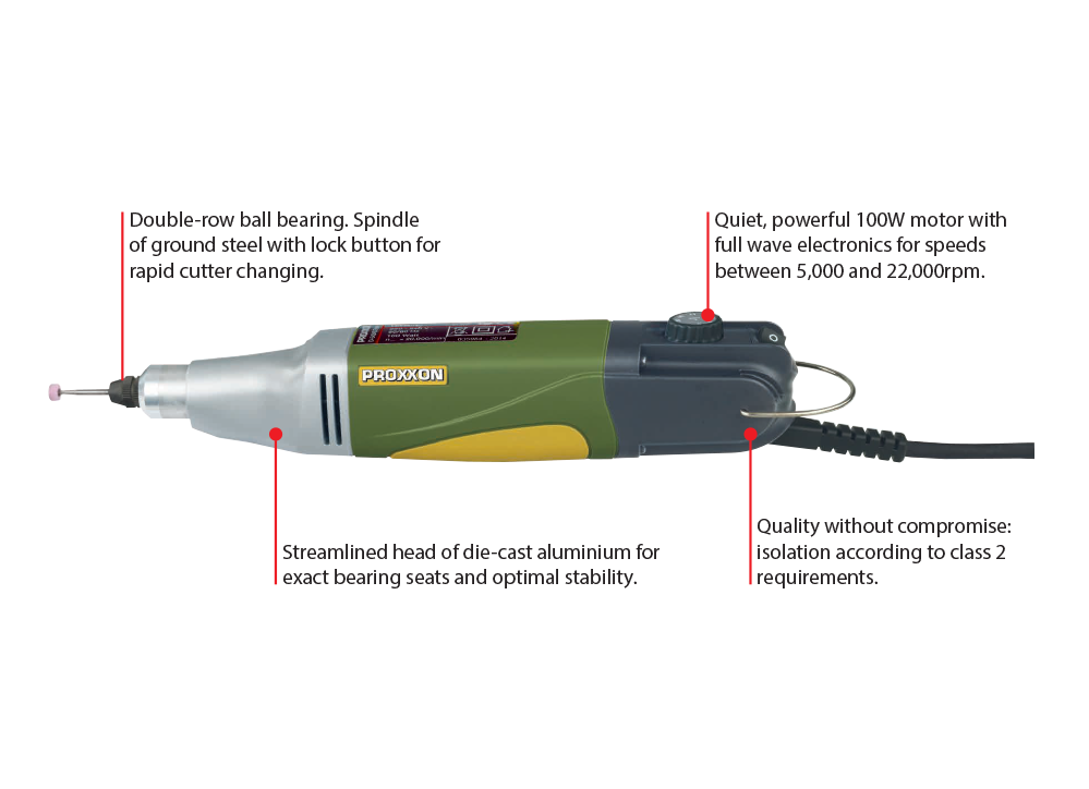 PROXXON MICROMOT FBS-230/E Rotary Tool Corded 100W with Hard Case and Bits