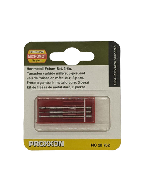 PROXXON Milling Bits Tungsten Carbide Assorted Size & Shape Pack of 3