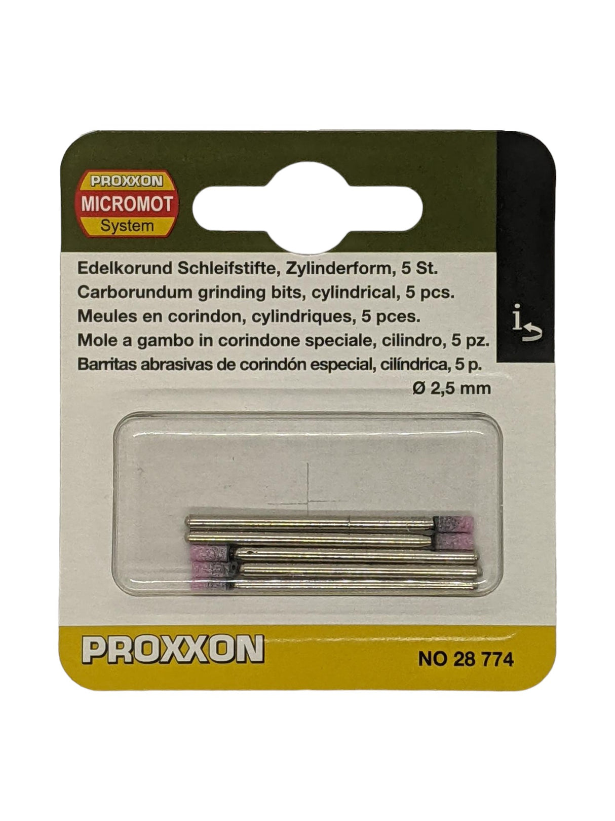 PROXXON Grinding Bits 2.5mm Cylindrical Corundum Pack of 5