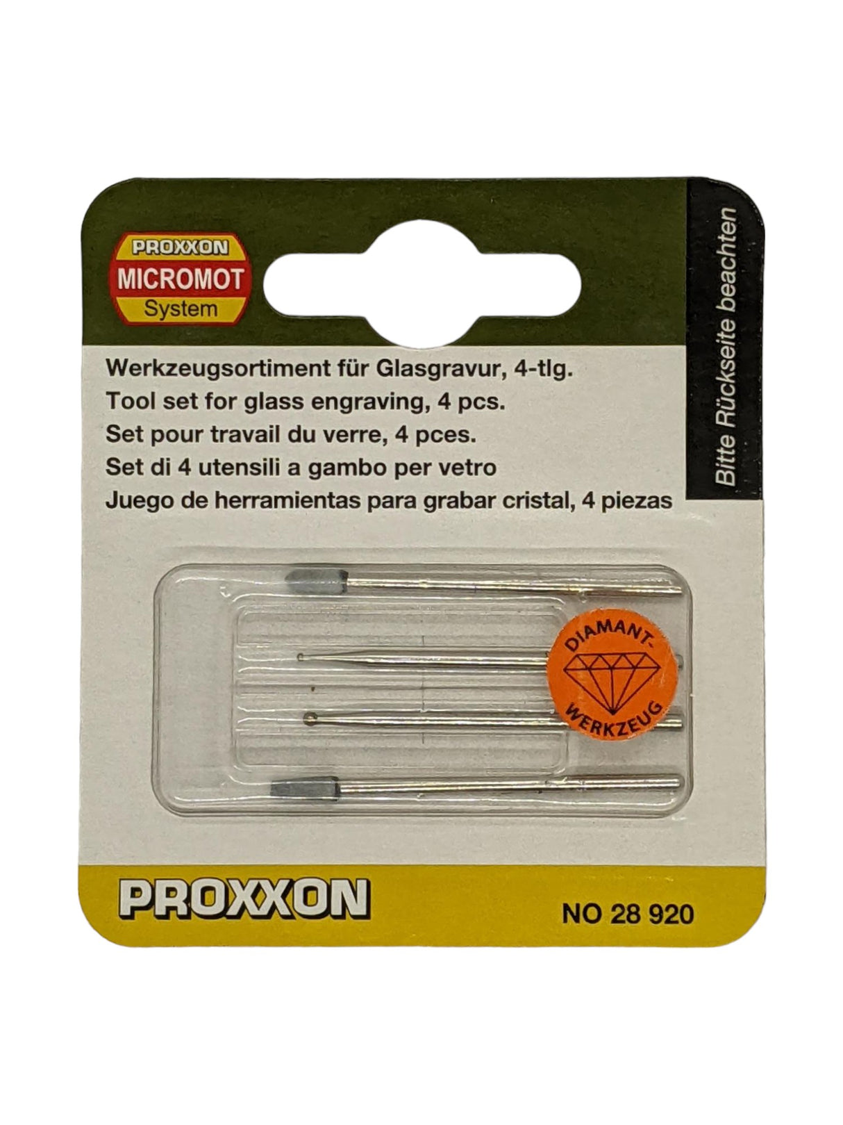 PROXXON 4-Piece Glass Working Bits Set for Rotary Tools