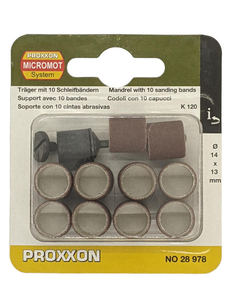 PROXXON 14mm Sanding Drums 120 Grit Pack of 10 Plus Sanding Drum Shaft for Rotary Tools