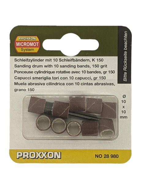 PROXXON 10mm Sanding Drums 150 Grit Pack of 10 Plus Sanding Drum Shaft for Rotary Tools