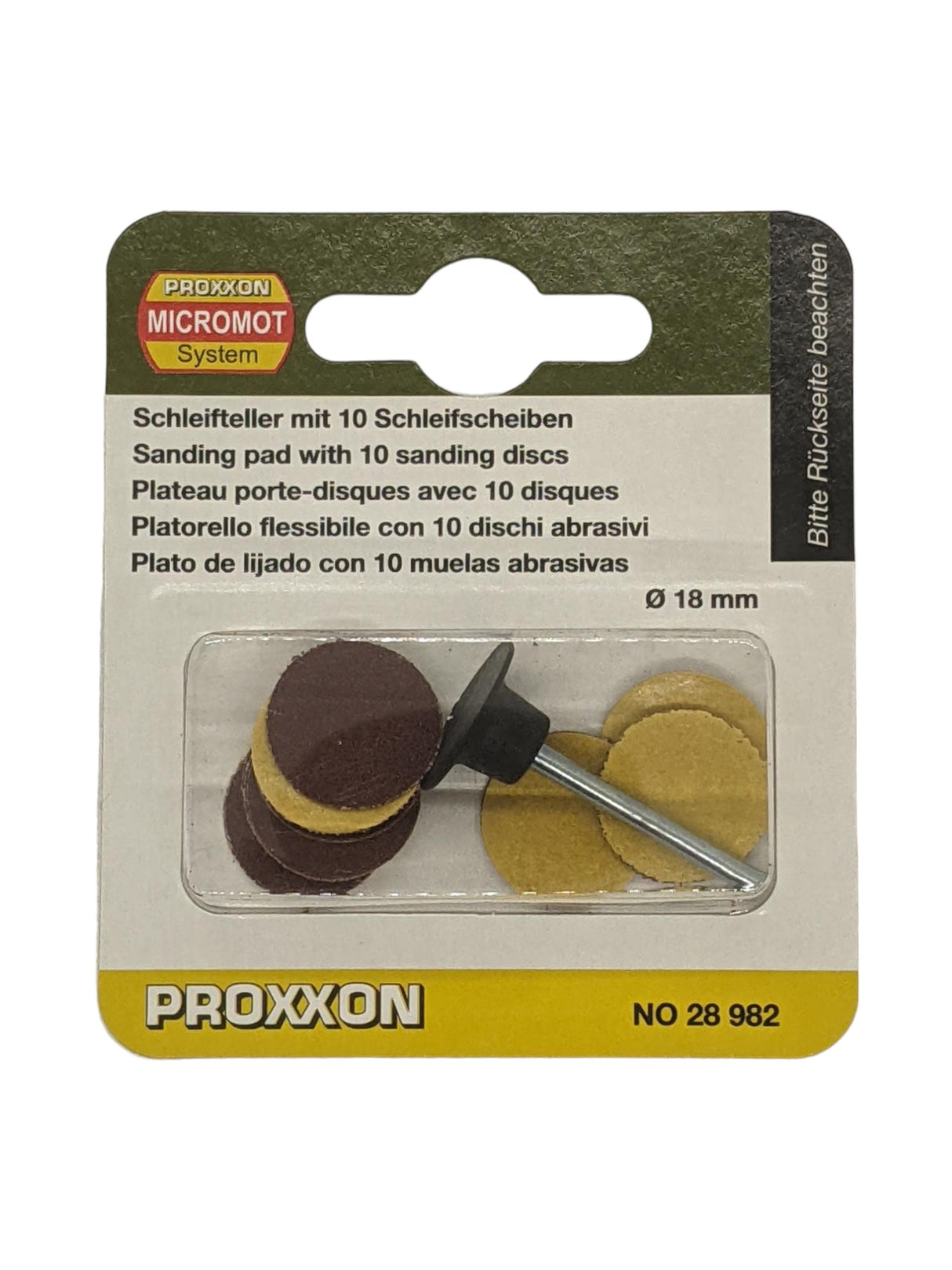 PROXXON Pack of 10 Corundum Sanding Discs 18mm Plus Sanding Pad for Rotary Tools